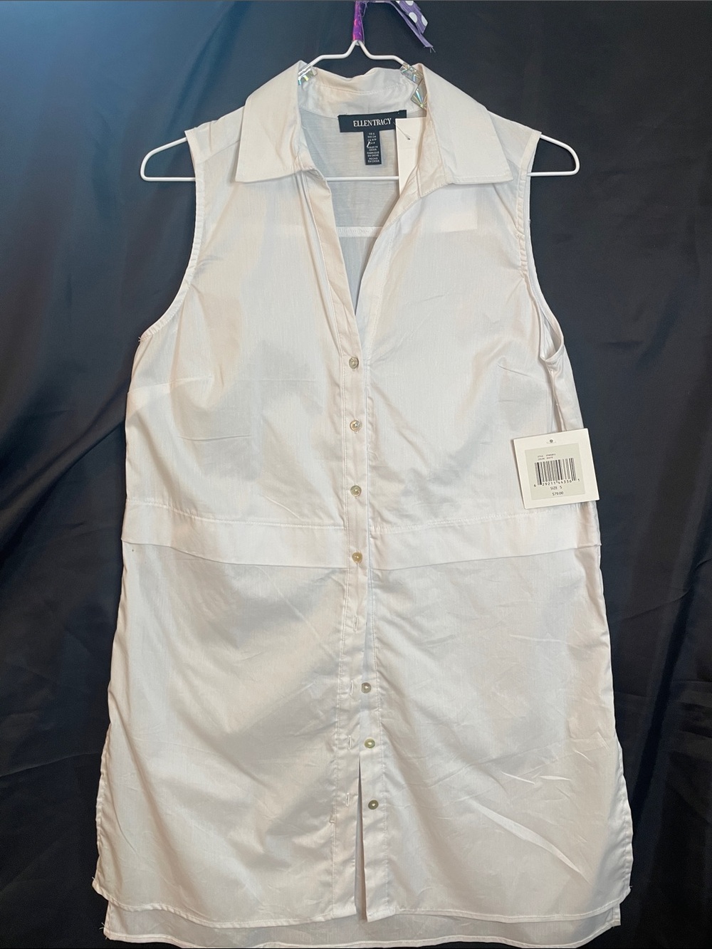 Ellen Tracy White Sleeveless Button-Down Tunic Dress